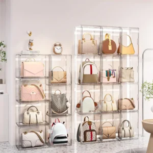 3 Packs Clear Handbag Storage Organizer For Closet, Acrylic Display Case For Purse Handbag, Stackable Purse Organizer Storage Box With Magnetic Lids For Wallet Book Collectibles