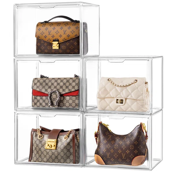 5 Pack Purse Storage Organizer For Closet, Large Clear Stackable Handbag Display Case Box With Magnetic Door For Collectibles, Cosmetics, Women Heels And Toys - Image 2