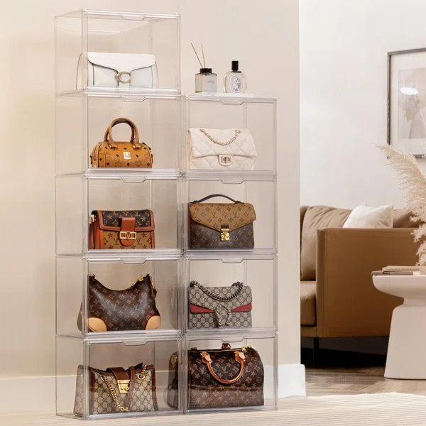 5 Pack Purse Storage Organizer For Closet, Large Clear Stackable Handbag Display Case Box With Magnetic Door For Collectibles, Cosmetics, Women Heels And Toys - Image 3
