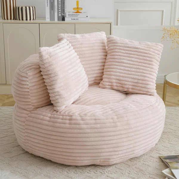 Large Padding Bean Bag With 3 Pillows & Stripes, Corduroy Fabric Chair with Filler, 5 Colors, Stuffed Accent Sofa Lounge Floor Sofa for Gaming, Reading - Image 2