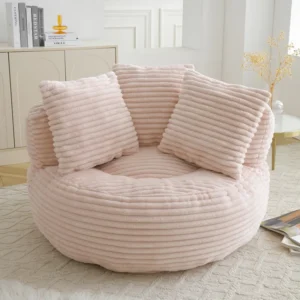 Large Padding Bean Bag With 3 Pillows & Stripes, Corduroy Fabric Chair with Filler, 5 Colors, Stuffed Accent Sofa Lounge Floor Sofa for Gaming, Reading