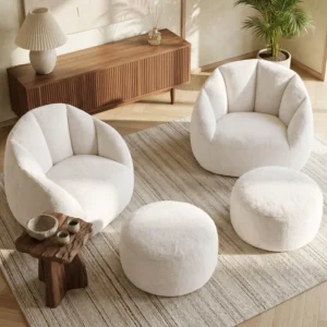 Set of 2 Oversized Compression Plush Microfiber Soft Shell Bean Bag Chair with Ottoman (Set of 2)
