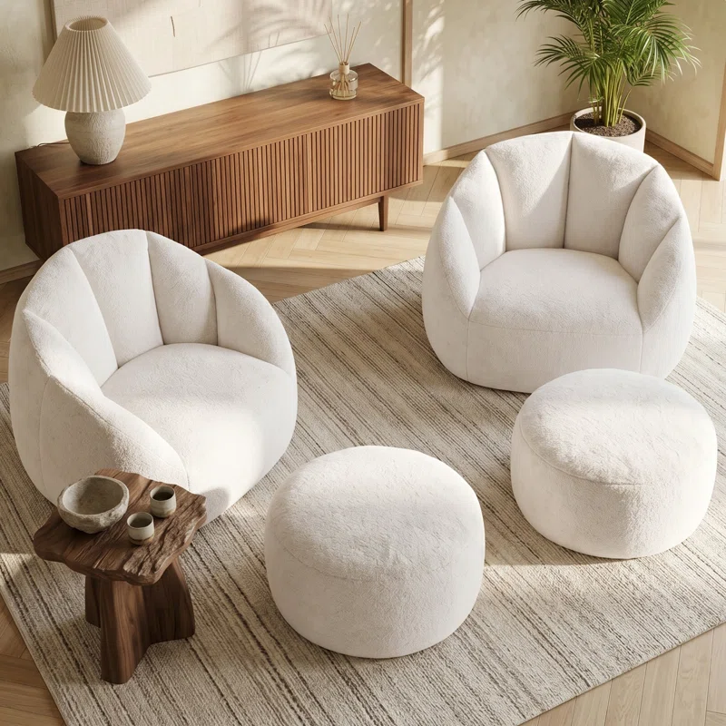 Set of 2 Oversized Compression Plush Microfiber Soft Shell Bean Bag Chair with Ottoman (Set of 2)